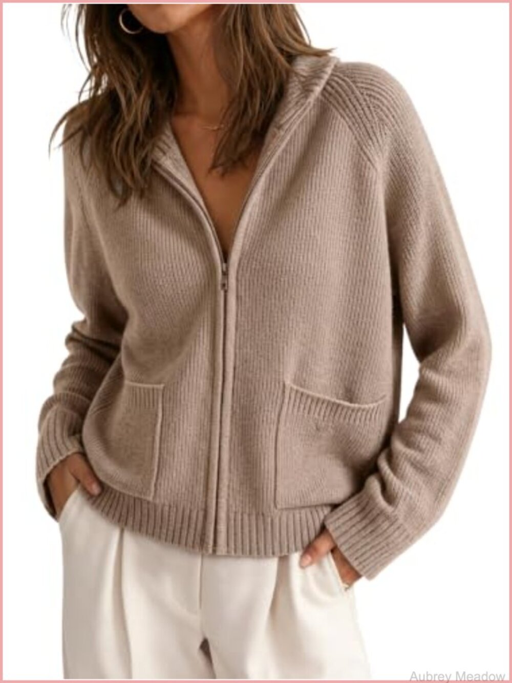 Chunky Knit Zip Up Cardigan Women Long Sleeve Fall Sweater Coat